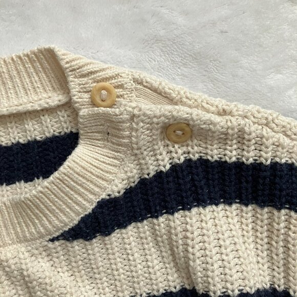 H&M 9M Baby Sweater Jeans Set Striped Navy Cream Denim EUC Boy - Picture 3 of 16